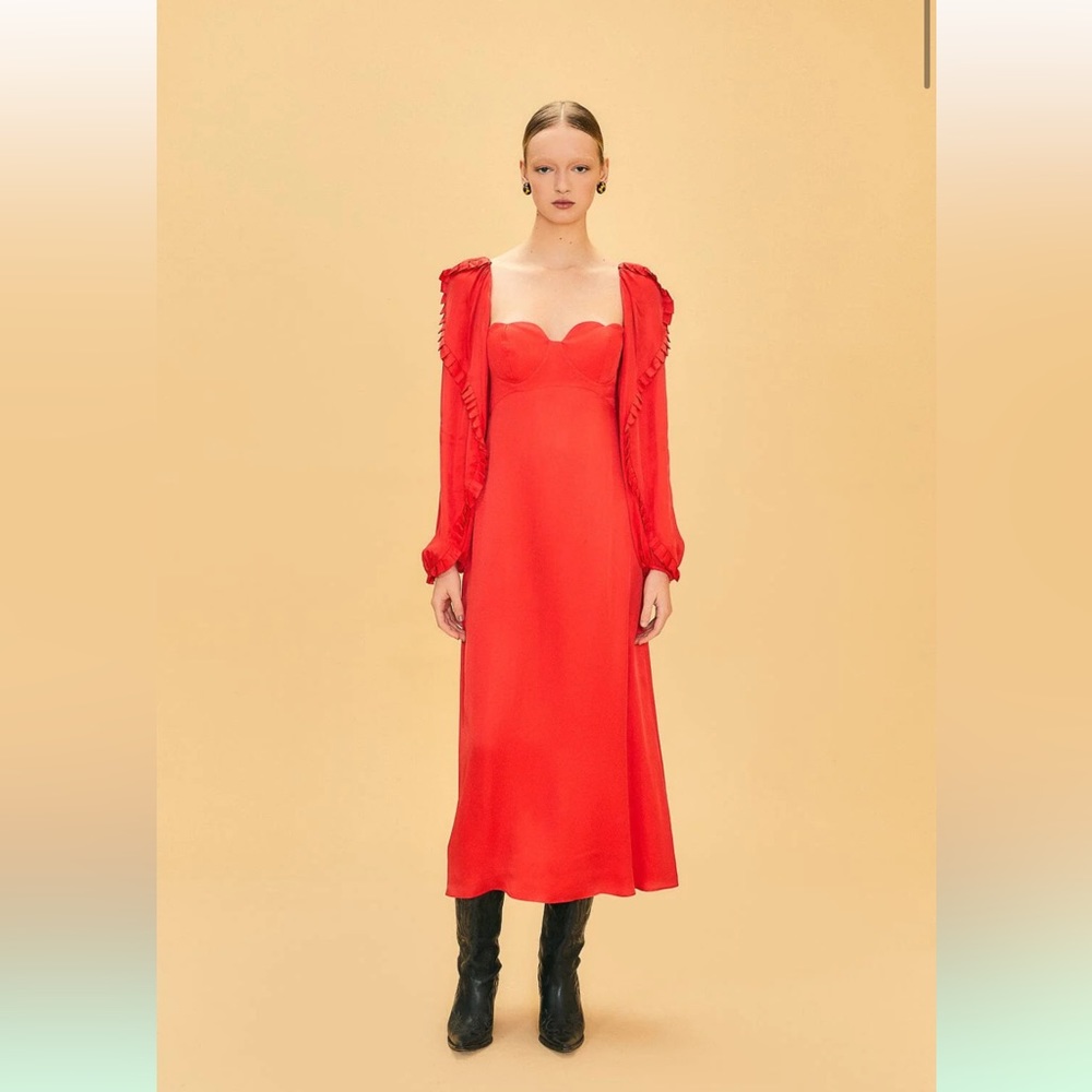 NWT Farm Rio Heart Shaped Neckline Satin Red Maxi Dress XS